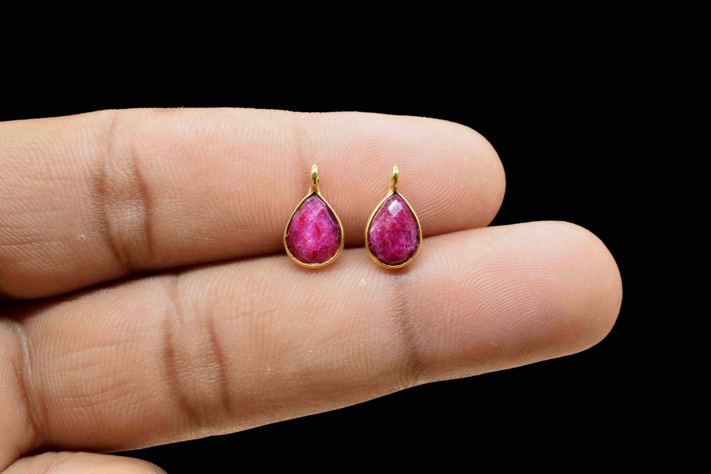 Ruby 6x8mm Teardrop Earring Connector,Ruby Component stud Pendant,Gold Plated Earring Connector,Genuine Ruby Connector,Jewelry CraftSupplies