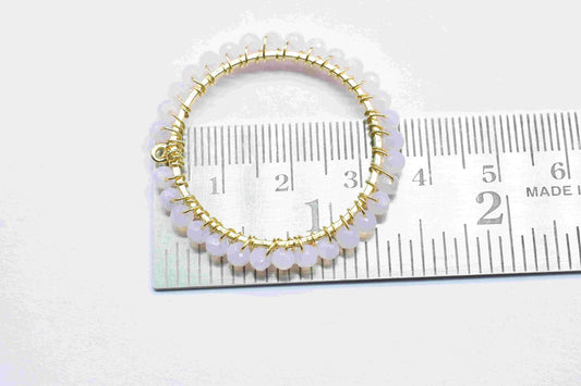 Pink Chalcedony Wire Wrapped Dangle Connector, Beaded Hoops Earring, Circle Pendant Component, Handmade Earring, Finding Pink Quartz Jewelry