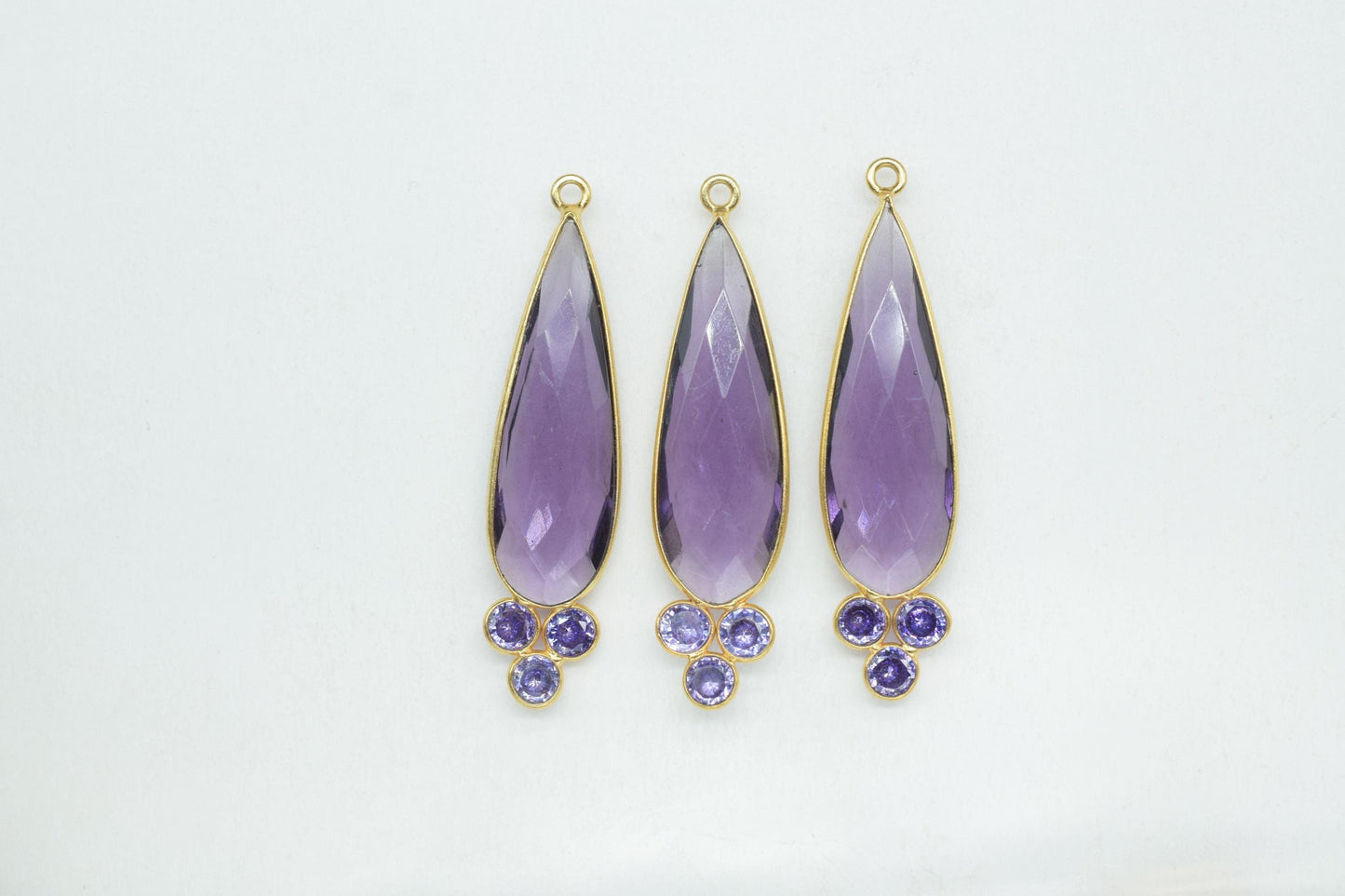 Amethyst Quartz 10x30mm Pear shape Bezel charms,Amethyst Quartz Pendant,Pruble Gemstone connector,Amethyst Jewelry,Cubic zirconia Bezel,P121
