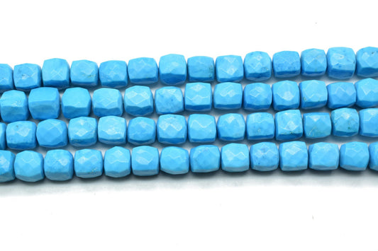 AAA Natural Turquoise Faceted 7mm Cube Beads Real Genuine Natural Blue Turquoise,Micro Faceted Laser Diamond Cut 8" Strand,Rectangle Nuggets
