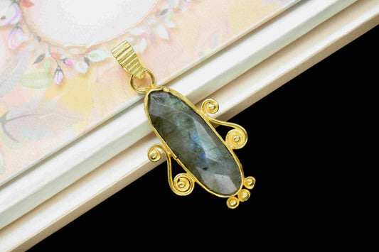 Labradorite Gemstone Pendant, Labradorite 10x30mm Oval Shape Pendant,Labradorite Gemstone Pendant,Oval shape Labradorite Necklace, Jewellery