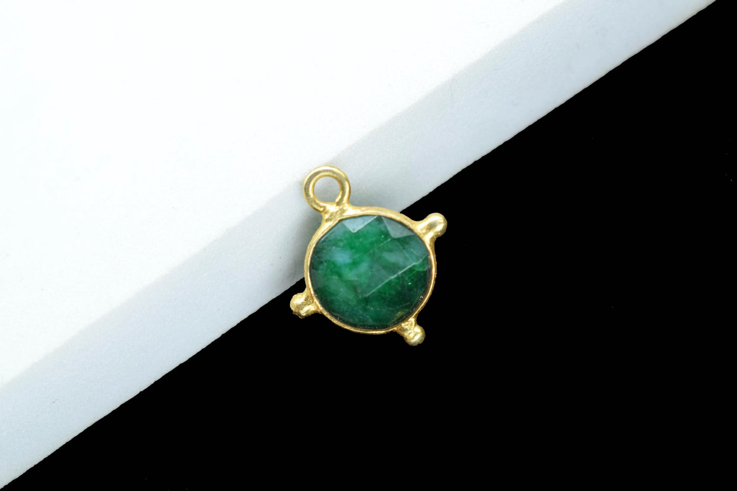 Emerald Pendant/Gemstone Component/Necklace Pendant/Round Shape Charm/Single Bail Charms/Wholesale Supply/Gold Plated Jewellery/B'day Gift