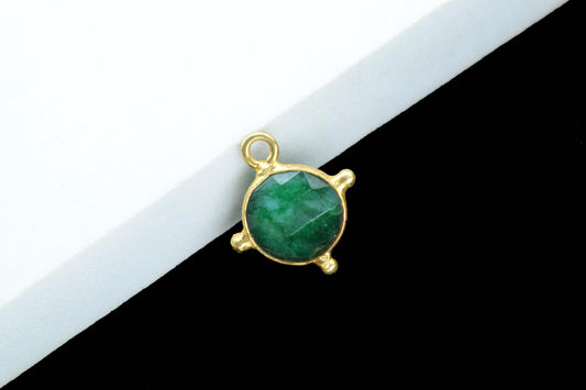 Emerald Pendant/Gemstone Component/Necklace Pendant/Round Shape Charm/Single Bail Charms/Wholesale Supply/Gold Plated Jewellery/B'day Gift