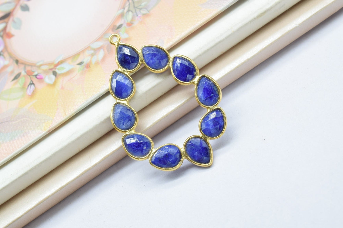 Blue SapphireEarring, Blue Sapphire Pendant,Blue Sapphire Bezelt  Bezel,Pendant Connector,Six Attached Bezel,Necklace Pendant