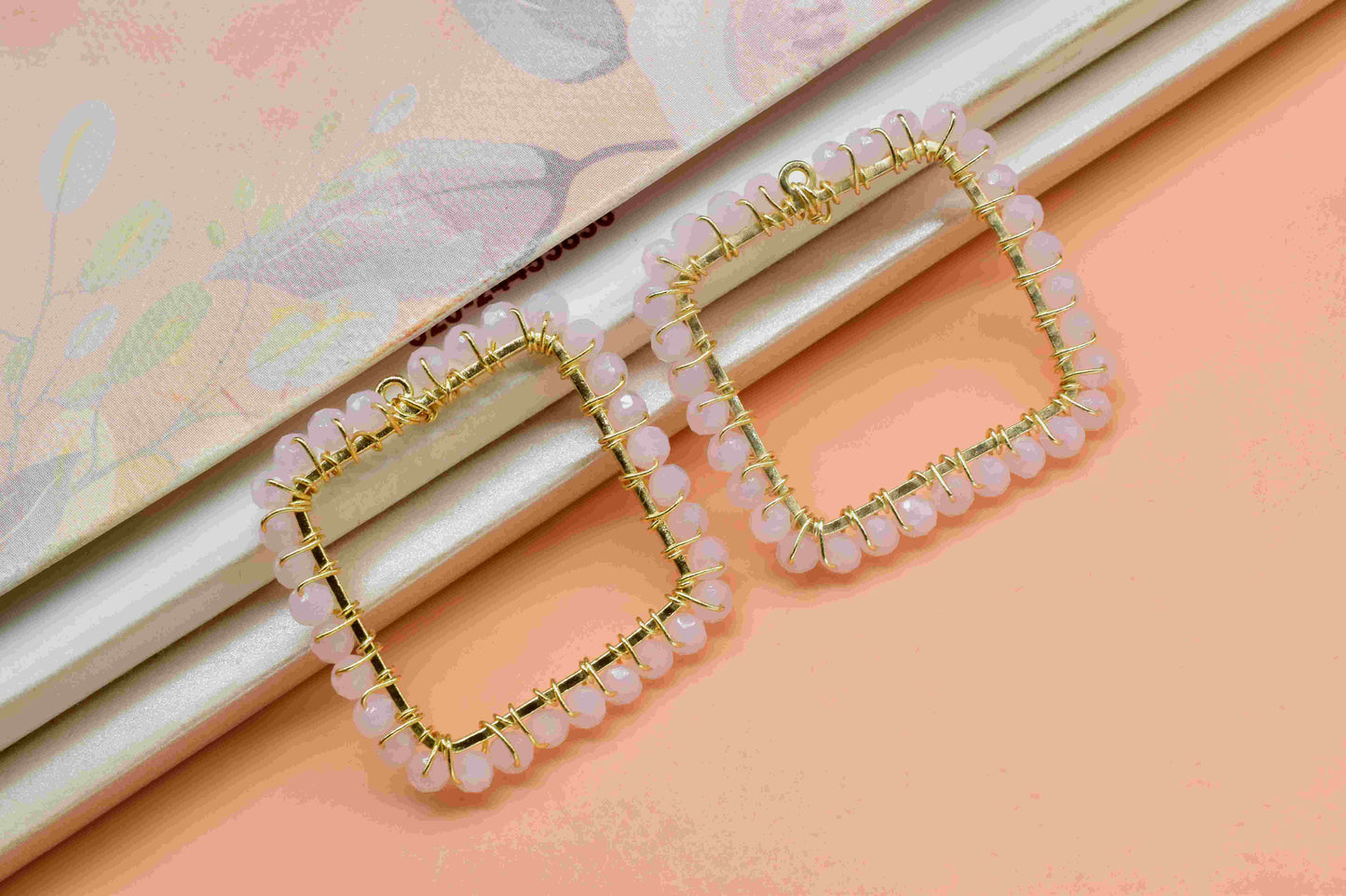 Rose Quartz Wire Wrapped Dangle Connector, Gemstone Component, Handmade Earring, Finding Necklace Component Jewelry,Beaded Earring Connector