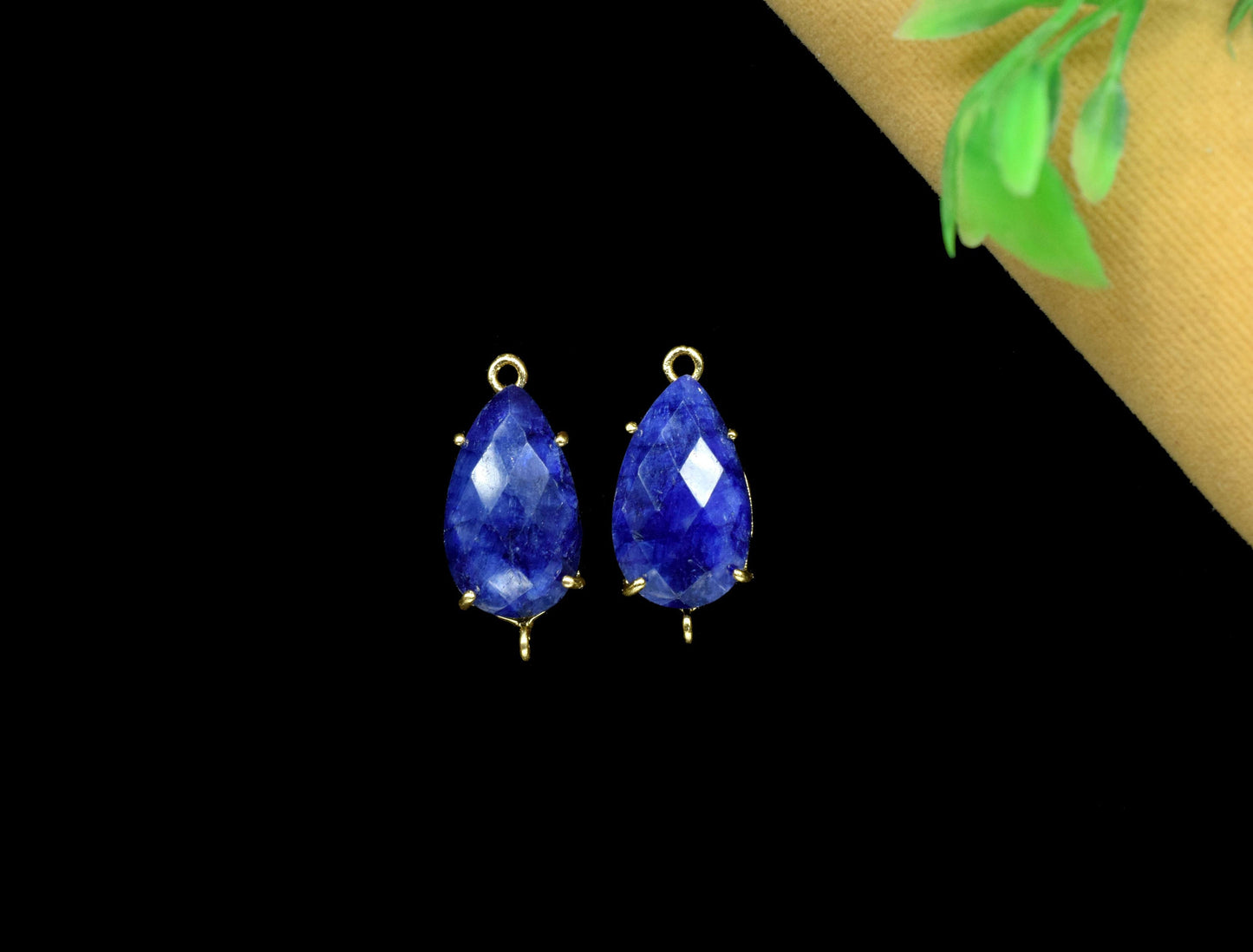 Blue Sapphire Pendants,Prong Set Bezel,Sapphire Bezel Pendants,double bail connectors,Sapphire jewelry,Handmade Gemstone Bezel Connector