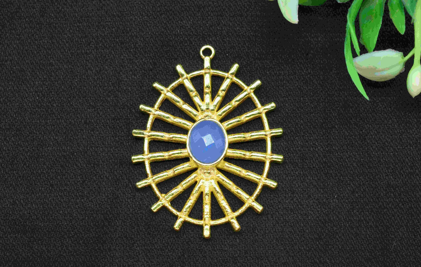 Blue Chalcedony Gemstone Component Single Bail Charm, Blue Chalcedony Connector Pendant,Gold Plated Connectors ,Pendant Jewelry, Earring
