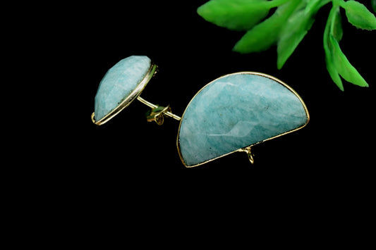 Amazonite Earring Connector,Gemstone Stud Ear Post,Earring Making Connector,Bezel frame Earrings Connector,Natural Gemstone Connector,B'Gift