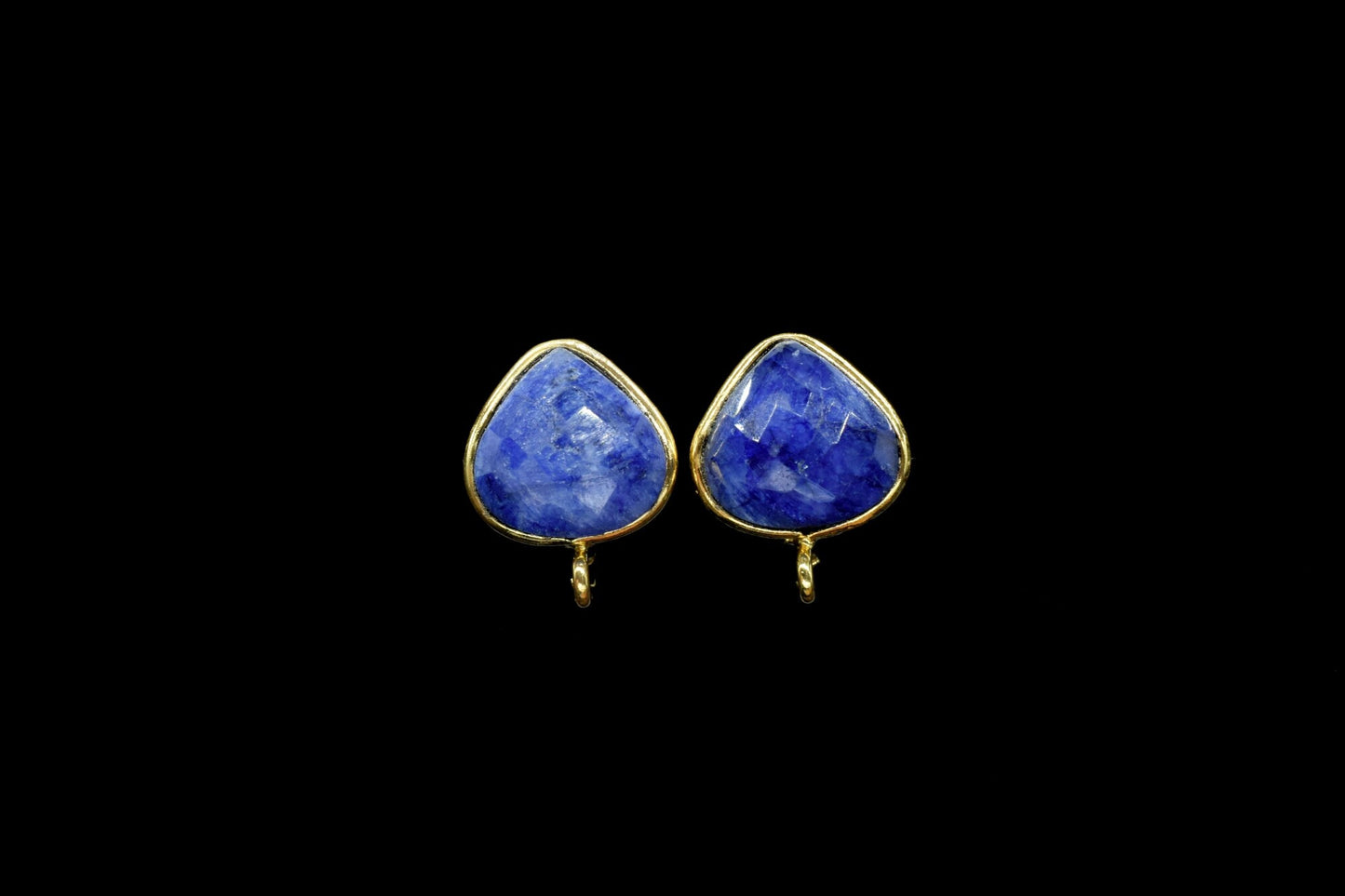 Blue Sapphire 10mm Heart Shape Earring Connector,Earring Findings,Blue Sapphire post stud,Gold Plated Earring Connector,Sapphire Stud