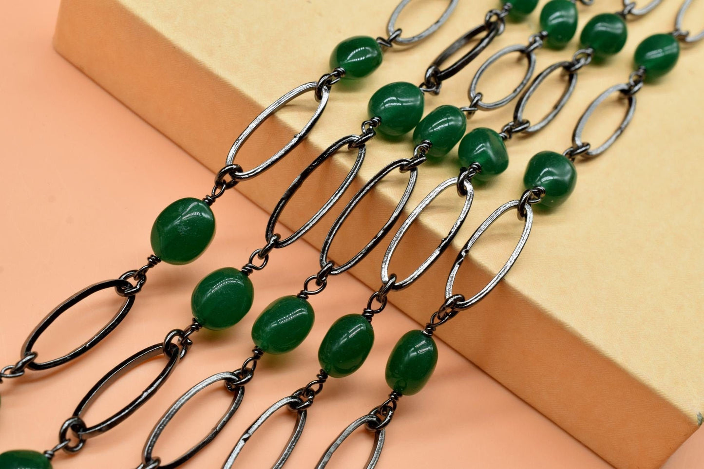 Green Onyx Bezel Connector Chain, Green Onyx Station Connector Chain, Bezel Connector Chain,Onyx Smooth Connector Finding Chain,Onyx Jewelry