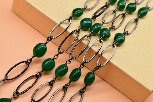 Green Onyx Bezel Connector Chain, Green Onyx Station Connector Chain, Bezel Connector Chain,Onyx Smooth Connector Finding Chain,Onyx Jewelry