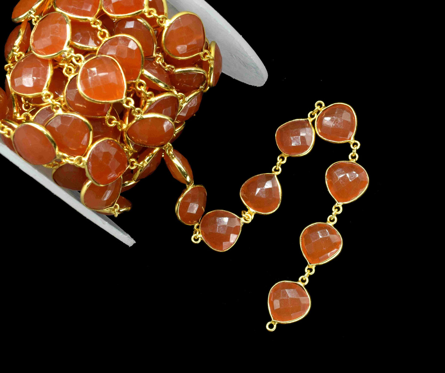 Natural Carnelian Bezel Chain, Carnelian 12mm Heart Shape Connector Chain, Carnelian Bezels Chain, Carnelian Connectors Link Chain, Jewelry