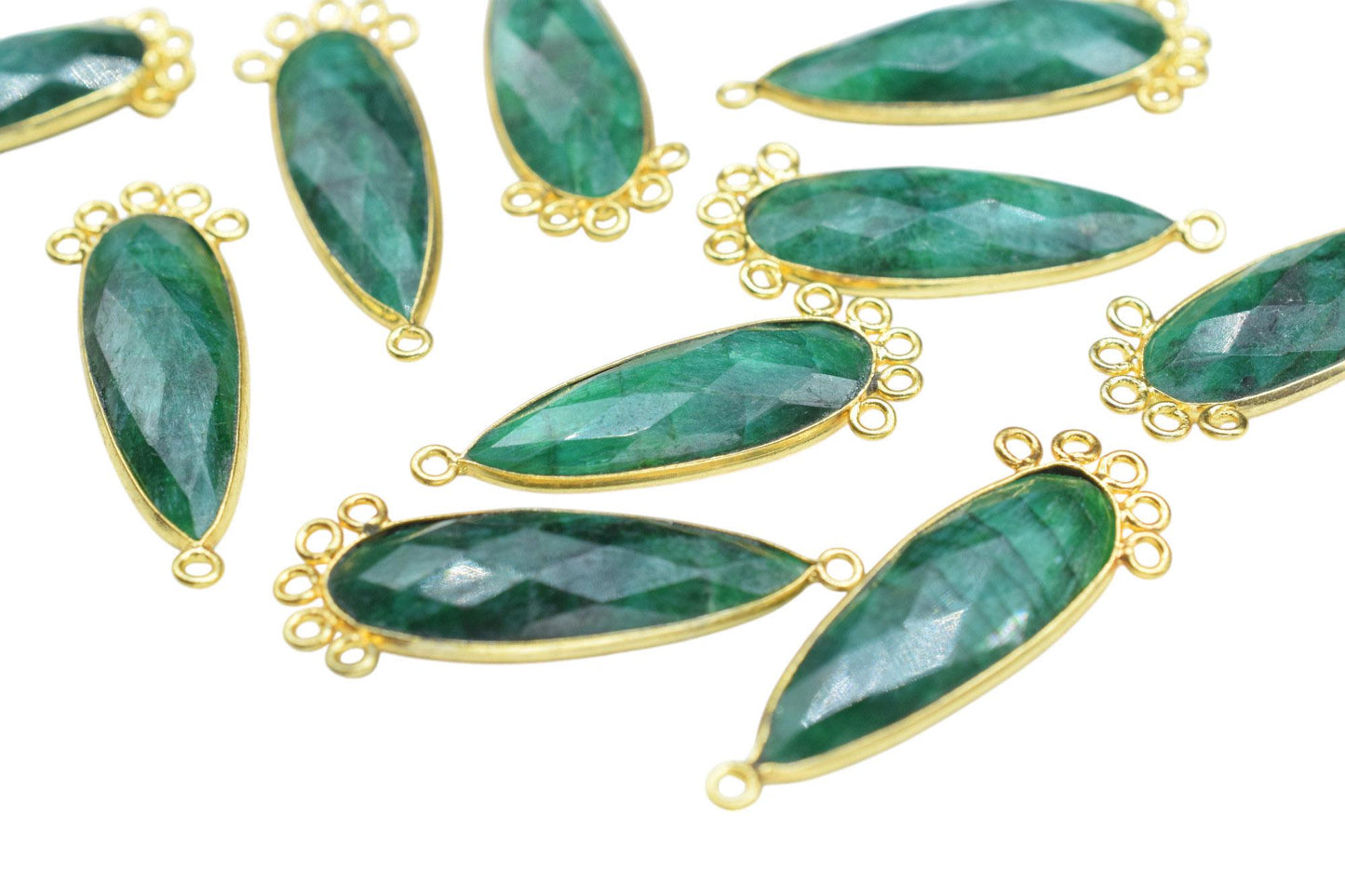 Emerald 10x30mm Teardrop Bezel Charm/Charms Connector/Handmade Jewellery Connectors/Gemstone Brass Component/Women Jewelry/Gift