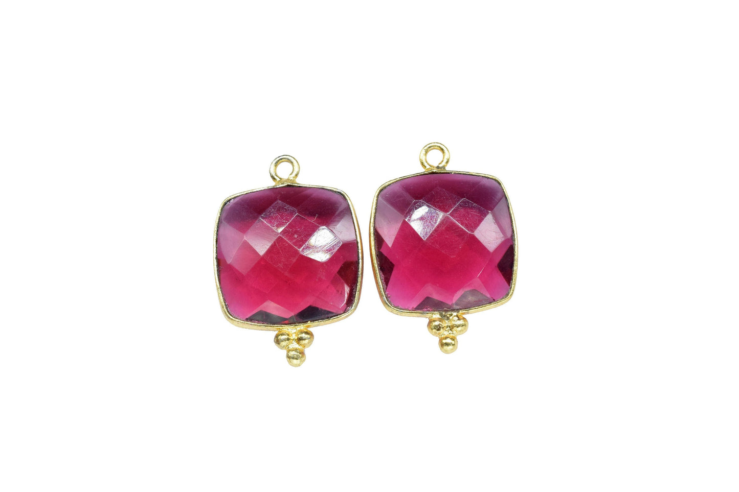 Pink Tourmaline 14mm Cushion Bezel charms,Station Bezel Jewelry Supplies,Square Shape Pendant,Pink Tourmaline Gemstone Connector,Square Bead