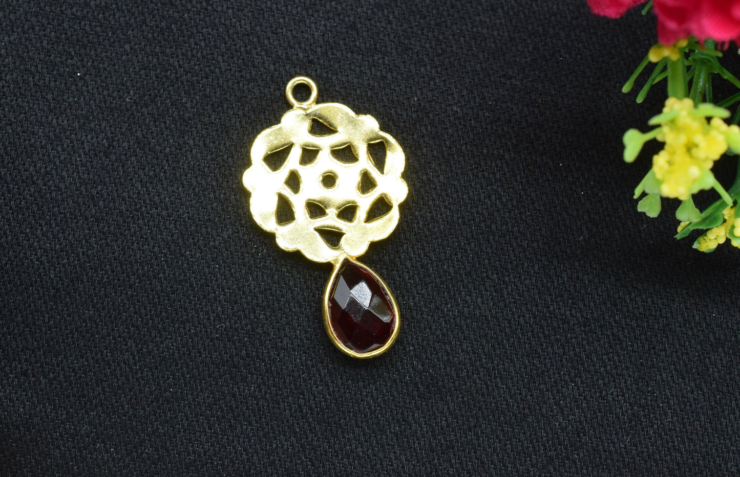 Garnet Teardrop Pendant/Single Bail Charms/Garnet Faceted Gemstone Pendant/Handmade Earring/Earring Making Bezel/Pear Shape Garnet Earring