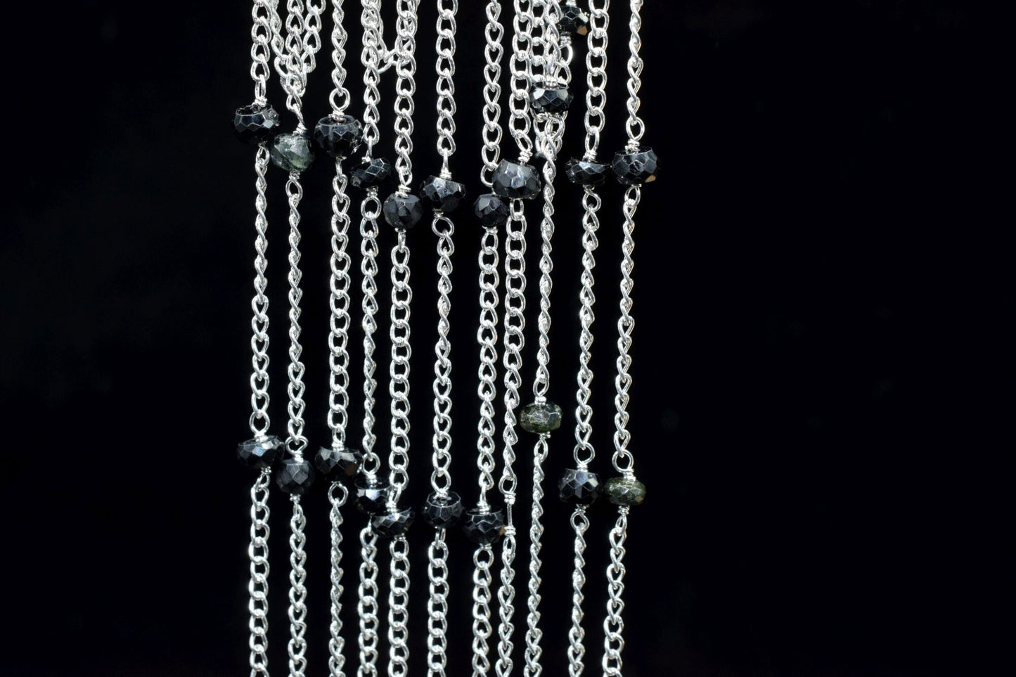 Black Onyx Faceted Beaded Chain,Black Onyx wire wrapped Beads Rosary,Black Onyx Chain,Rosary Style Chain,Chain By Foot,Black Gemstone Rosary