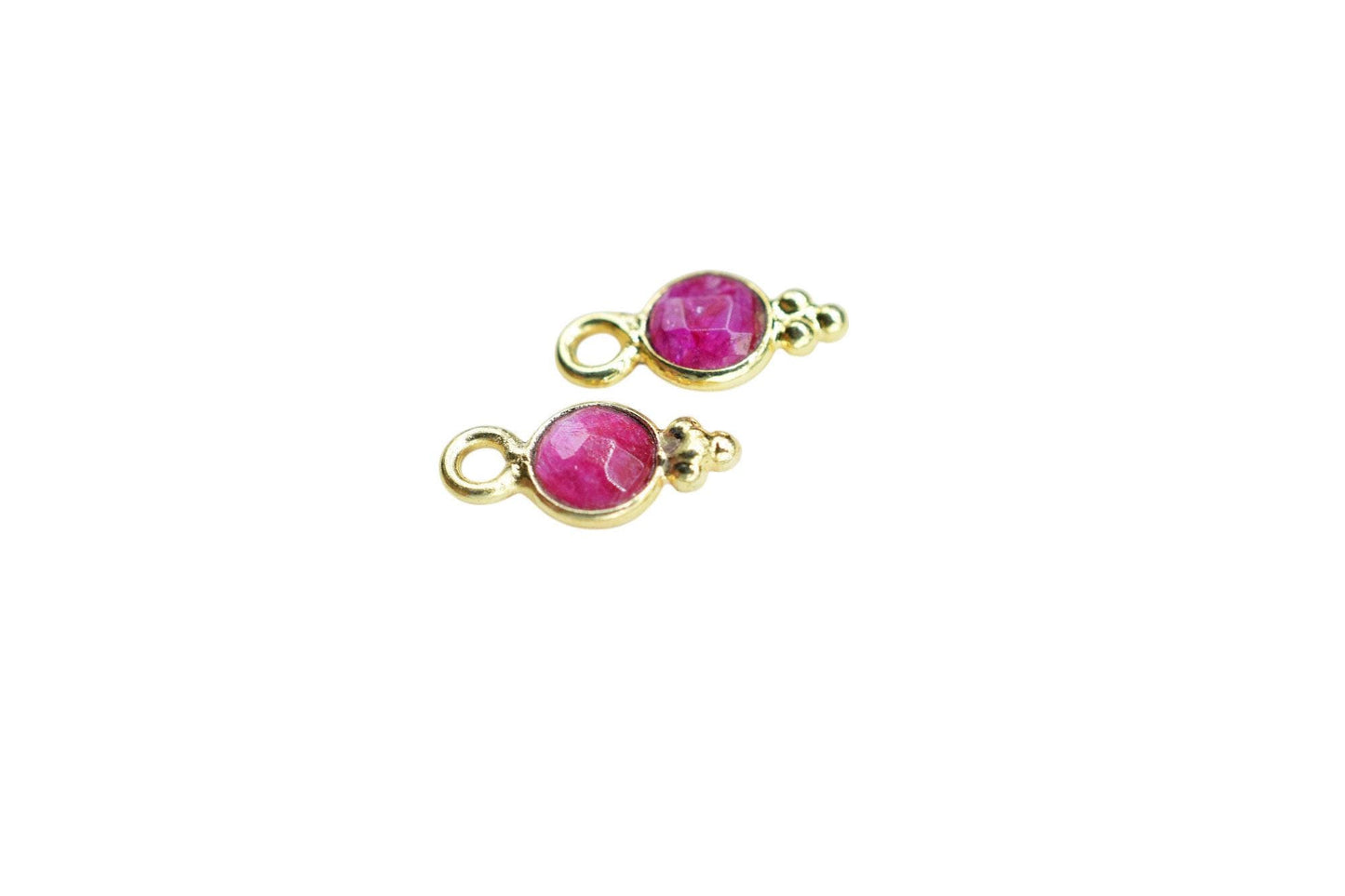 Natural Ruby Charms Connector/Handmade Jewelry/Gold Plated Connector/Tiny Pendant/Ruby Pendant/Round Shape Connector/Gemstone Charms/Gift