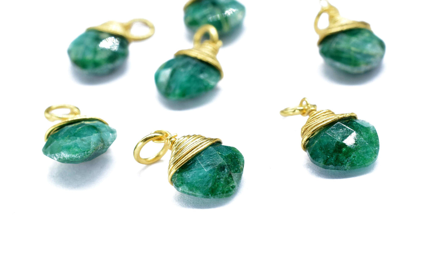 Natural Emerald Wire Wrapped Connector,8mm Square Gemstone Pendants,single loop connectors,Wire Wrapped Necklace Charm,Jewelry Making Supply