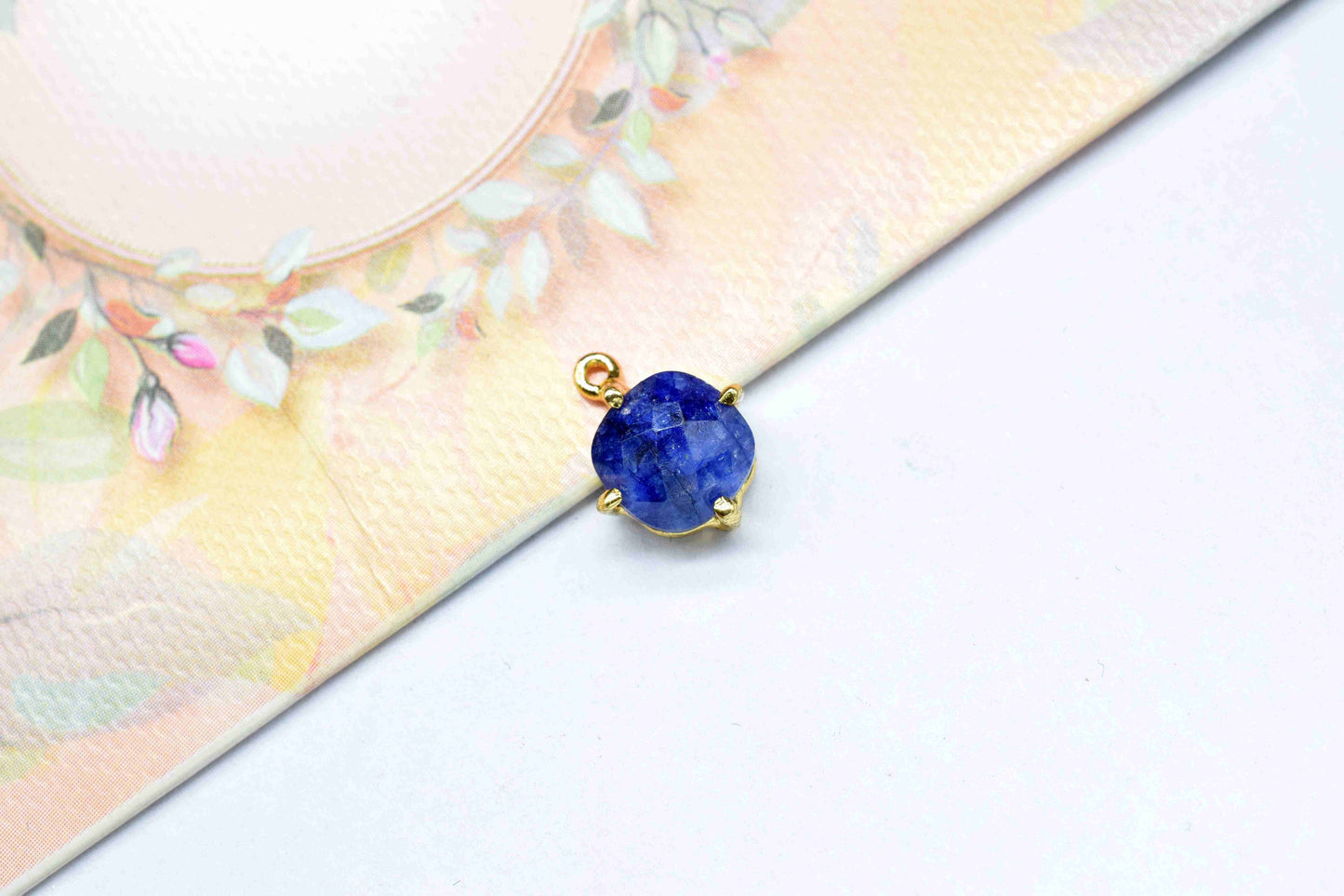 Blue Sapphire 8mm Square Shape Connector,Blue Sapphire Gold Plated Connector Jewelry,Blue Sapphire Component,Sapphire Single Bail Connectors