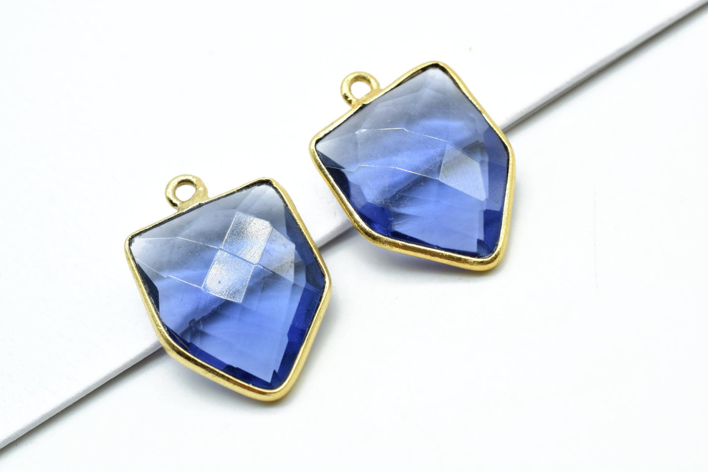 Iolite 13x17mm Bezel charm,Iolite fancy pendant,Iolite Gold Plated bezel,Brass Charms,Connector,Iolite Jewelry Making charms,-Charm Pendant