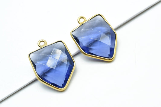 Iolite 13x17mm Bezel charm,Iolite fancy pendant,Iolite Gold Plated bezel,Brass Charms,Connector,Iolite Jewelry Making charms,-Charm Pendant