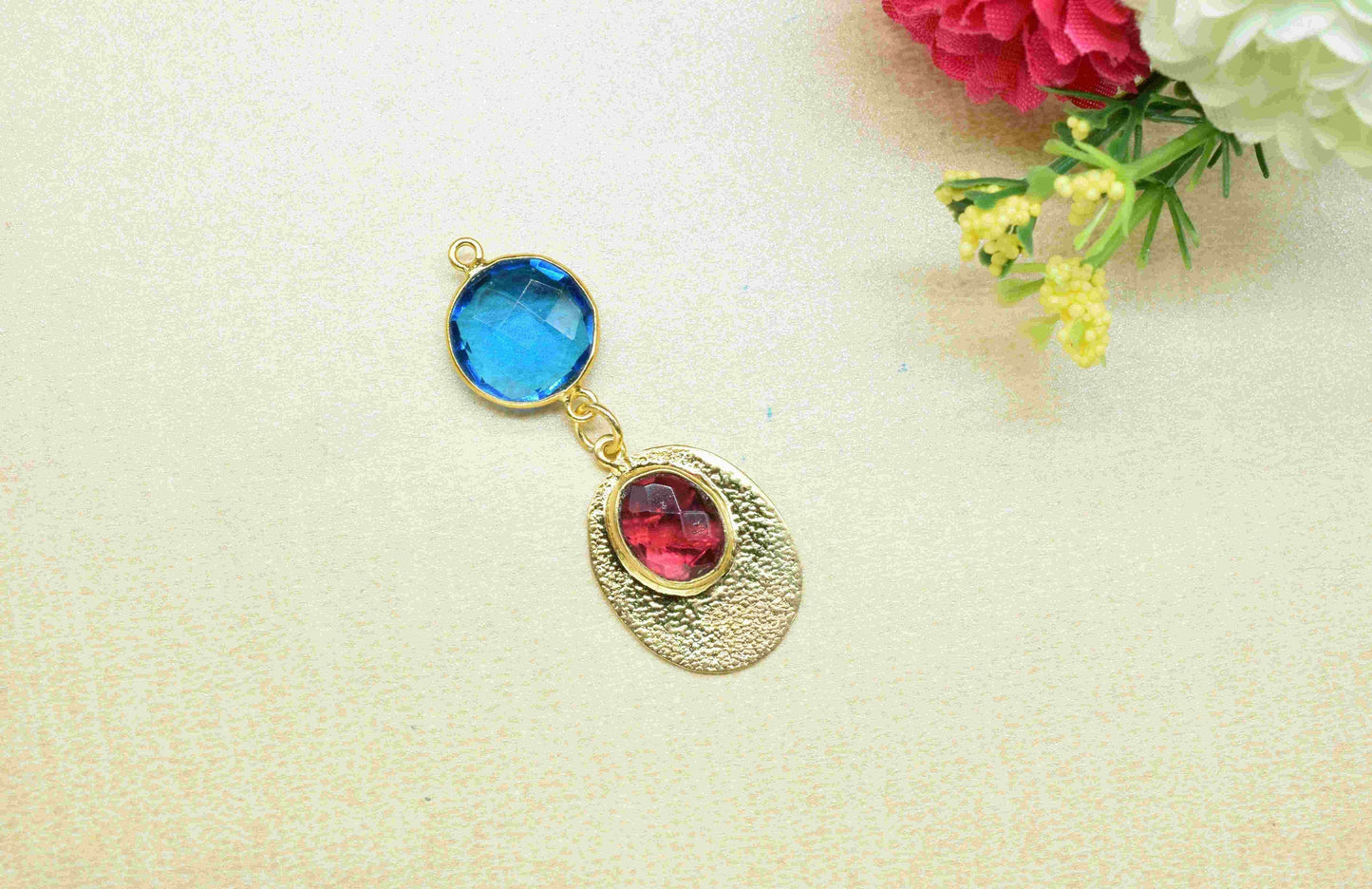 Blue Topaz  Pendant Charms , Pink Tourmaline Dangle Earring Component , Multi Gemstone Dangle Earring , Component Jewelry , B'day Gift