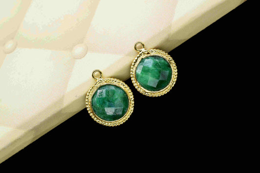Emerald Gemstone Connector,10mm Round Shape Single Bail Bezels Charms,Handmade Connectors Jewelry,Emerald Bezel Connectors,Gemstone Jewelry