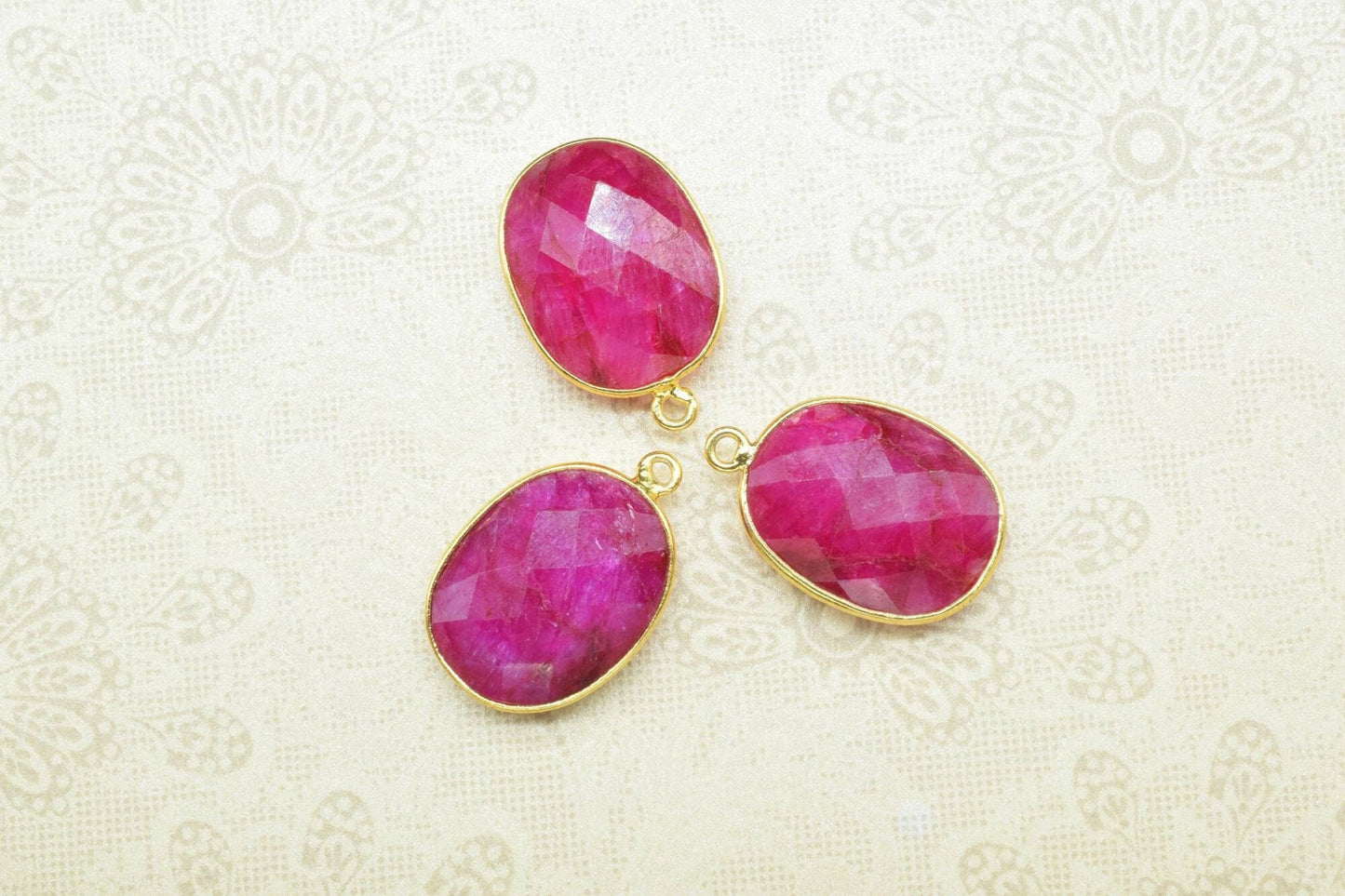 Natural Ruby Component Earring,Station Bezel Link,Ruby Pendant Charms,Necklace Connector,Gemstone single bail connectors,Handmade Jewelry