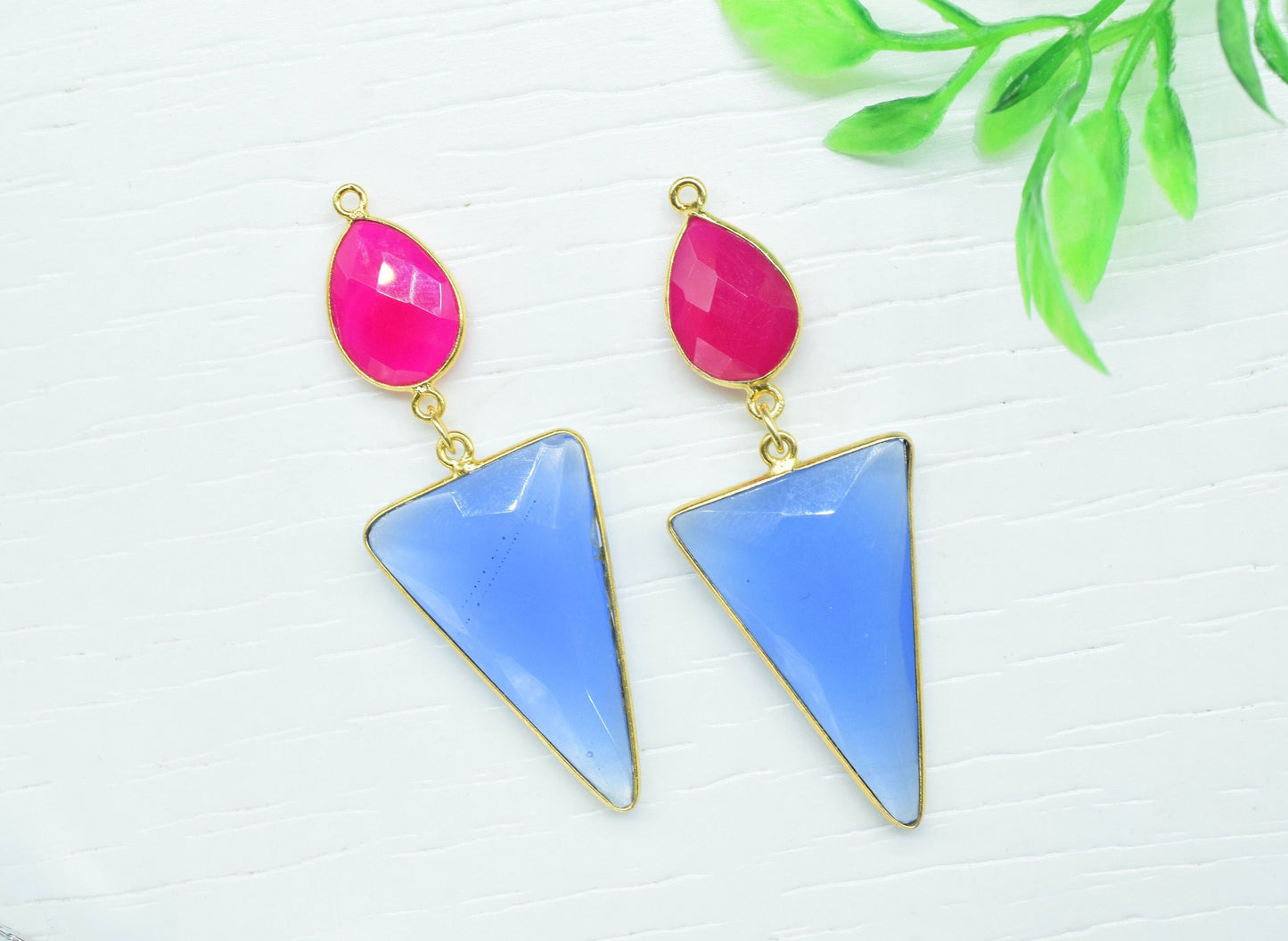 Blue Chalcedony Dangle pendant Charms,Necklace Connector,Handmade jewelry,Component pendant,Station Bezel Link,Multi Gemstone Dangle Earring