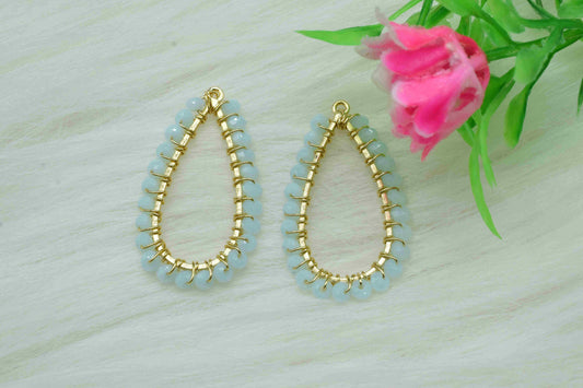 Aqua chalcedony Gemstone Earrings Components,-Handmade Earrings,Dangle Earring Components -Findings Earring Components- Connector Jewelry,