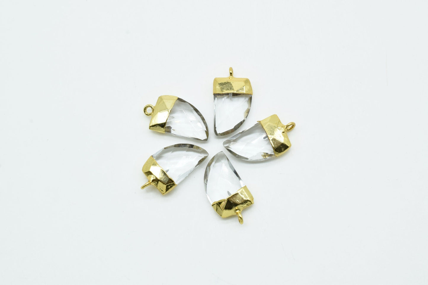 Crystal 10x15mm Horn Shape Single Loop connector,Crystal Quartz Bezel,Crystal Horn Pendant 24k Gold Plated,Single flat Bail 1pc,Horn Charms