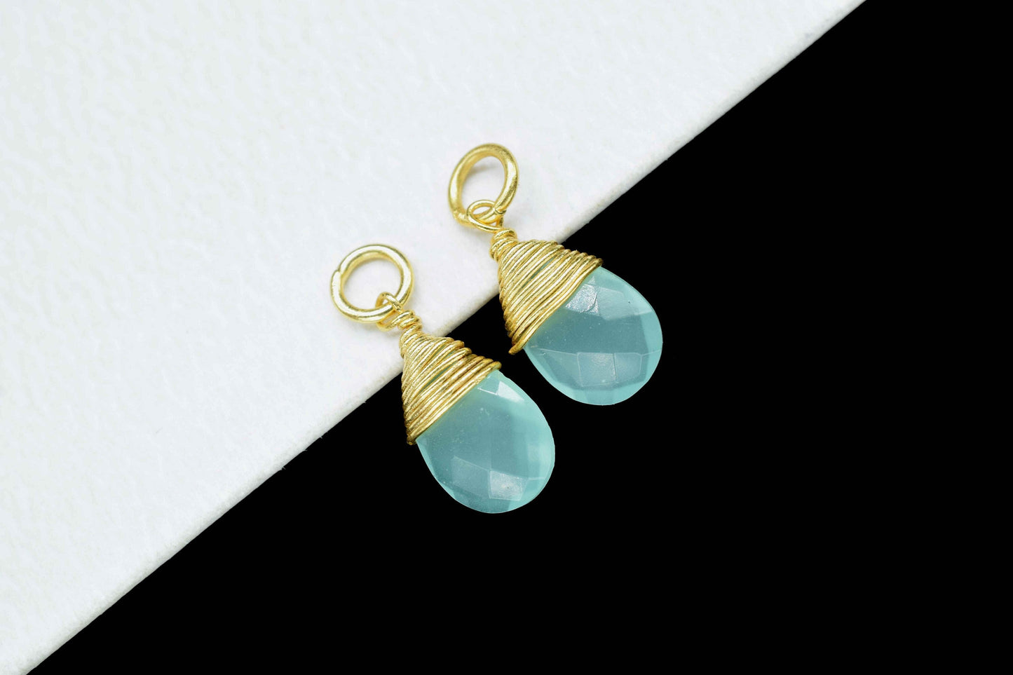 Aqua Chalcedony Faceted Connector, 7x10mm Connector,Pendant Jewelry,Gemstone Wire Wrapped Pendant,Wire Wrapped Necklace,Aqua Quartz Jewelry