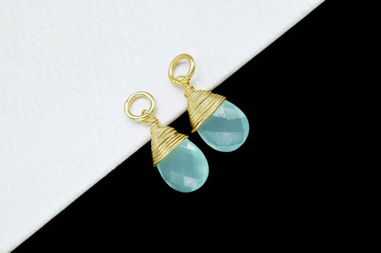 Aqua Chalcedony Faceted Connector, 7x10mm Connector,Pendant Jewelry,Gemstone Wire Wrapped Pendant,Wire Wrapped Necklace,Aqua Quartz Jewelry