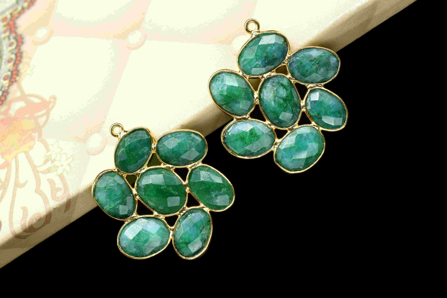Emerald Component Earring,Oval Shape Gemstone Connectors Jewelry,May birthstone pendant,Emerald Jewelry,Gold Plated Pendant,Handmade Jewelry