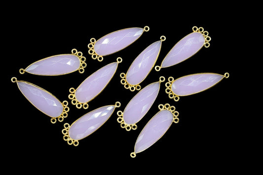 Rose Quartz 10x30mm Teardrop Bezel Charm/Charms Connector/Handmade Jewellery Connectors/Gemstone Brass Component/Women Jewelry/Gift