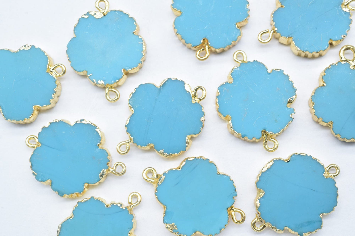 Turquoise Clover Shape Pendants,Handmade Flower charm Pendant,Necklace Connectors Jewelry,Gemstone Electroplated Charm,Double Bail Connector