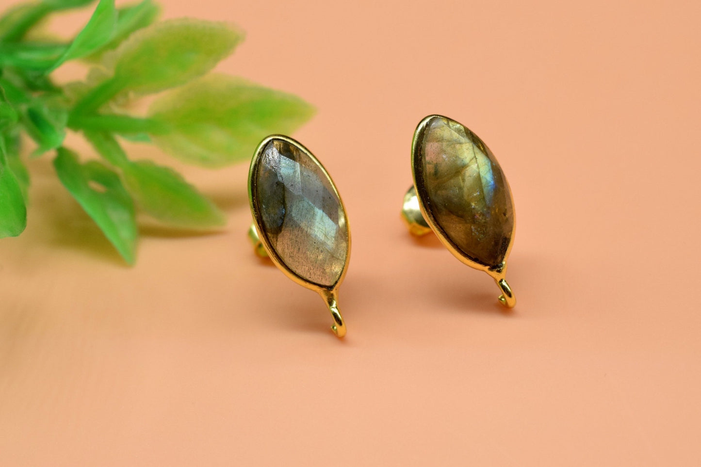 Labradorite Marquise Earring Connector,Gemstone Studs Connector,Craft Supplies,Jewelry Findings,Jewelry Making Connector,Labradorite Jewelry