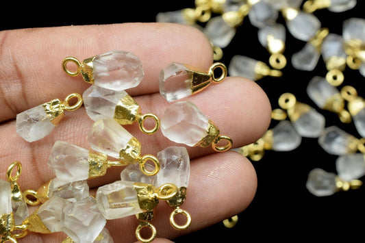 Crystal Quartz Raw Pendants,Crystal Quartz Pendant Connector Jewelry Necklace,Rough Electroplated Chams,Loose Stone Pendant,Gemstone Pendant
