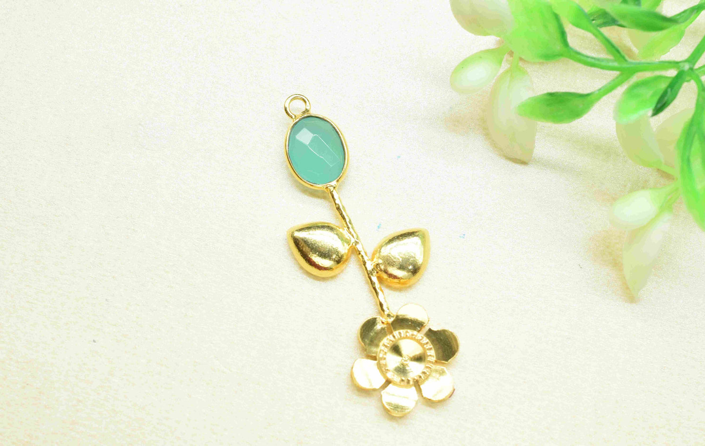 Aqua Chalcedony Gemstone Pendant , Aqua Chalcedony Handmade Pendant , Single Bail Gemstone  Connector, Gold Connectors , Summer Collection
