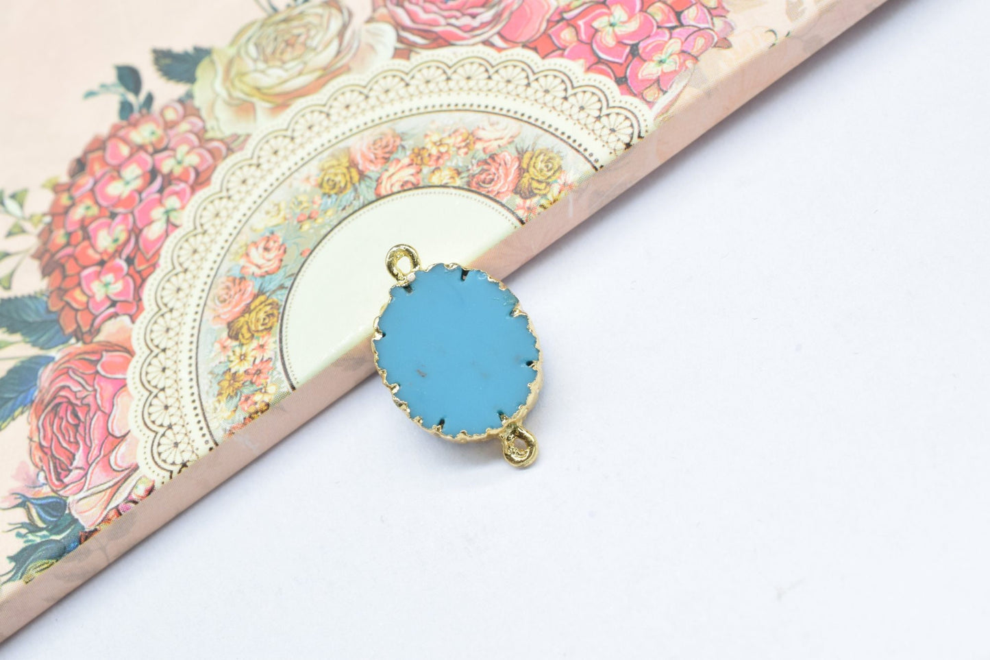 Turquoise Double Bail Connector,Cabechon Pendant Charms,Handmade Pendants,Oval Shape Pendants,Gemstone Connector,Electroplated Jewelry Gift