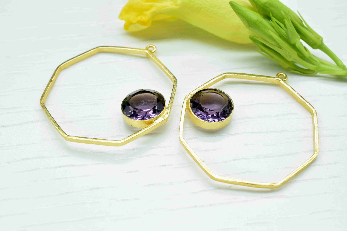 Amethyst 10mm Round Shape Pendants, Amethyst Component Jewellery, Gemstone Earrings, Finding 32mm Hexagon Shape Necklace,Component Jewellery