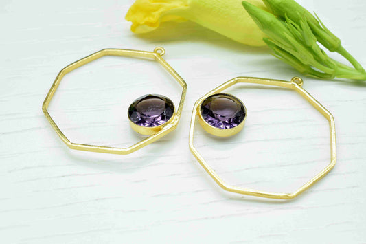 Amethyst 10mm Round Shape Pendants, Amethyst Component Jewellery, Gemstone Earrings, Finding 32mm Hexagon Shape Necklace,Component Jewellery