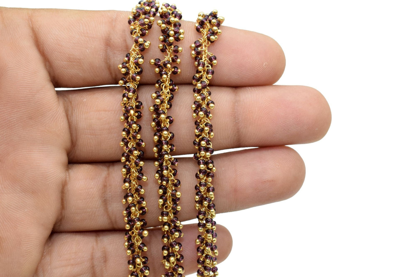 Garnet 2mm cluster chain,Garnet Dangling Chain,Garnet cluster Chain with Gold Plated, Wire,Brass cluster beaded chain,Garnet vermeil chain