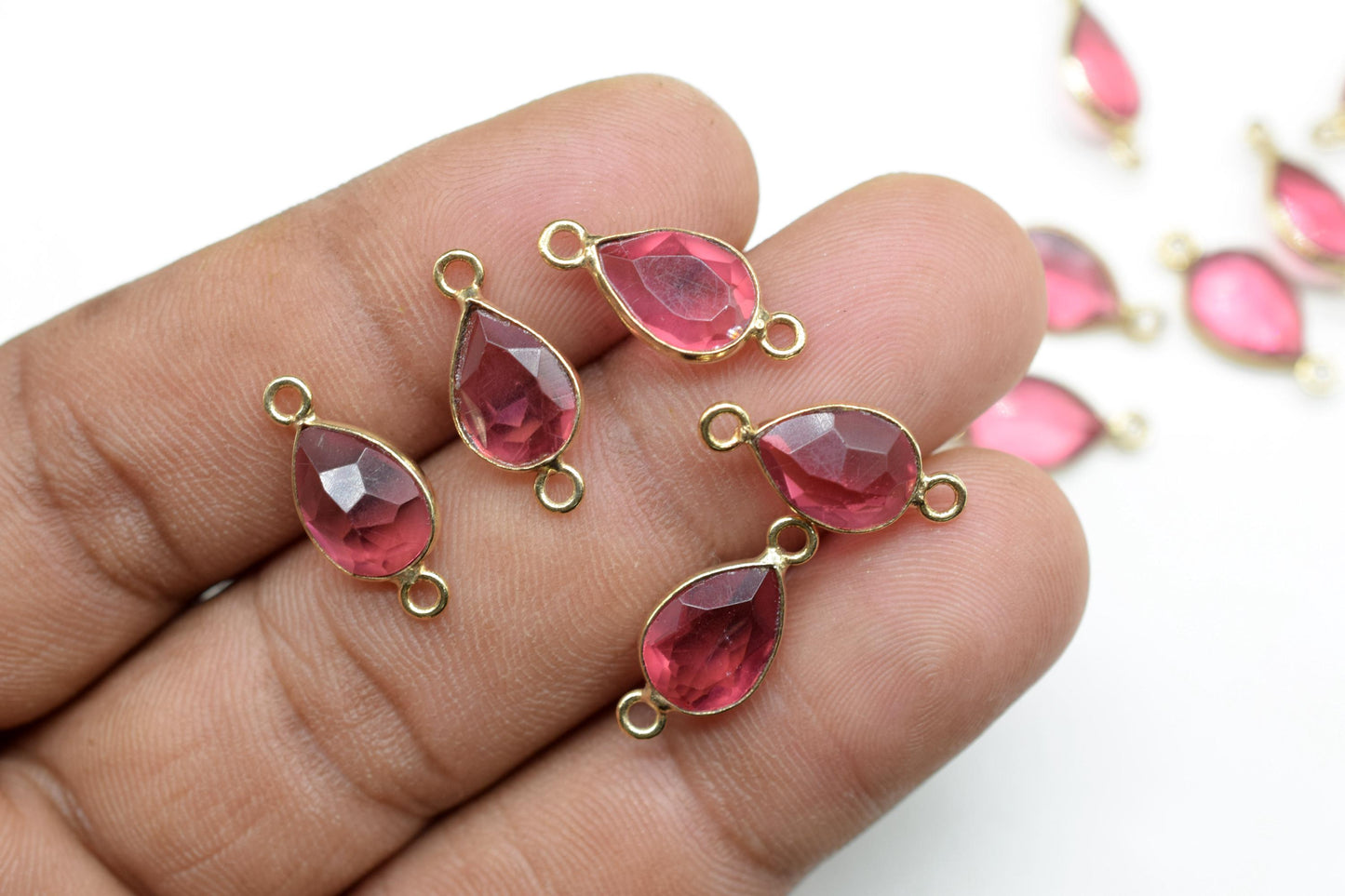 Pink Tourmaline 7x10mm Bezel connectors,Tourmaline Teardrop Shape Gold Plated bezel,Gold Vermeil Bezel,Pink Tourmaline jewelry making charm,