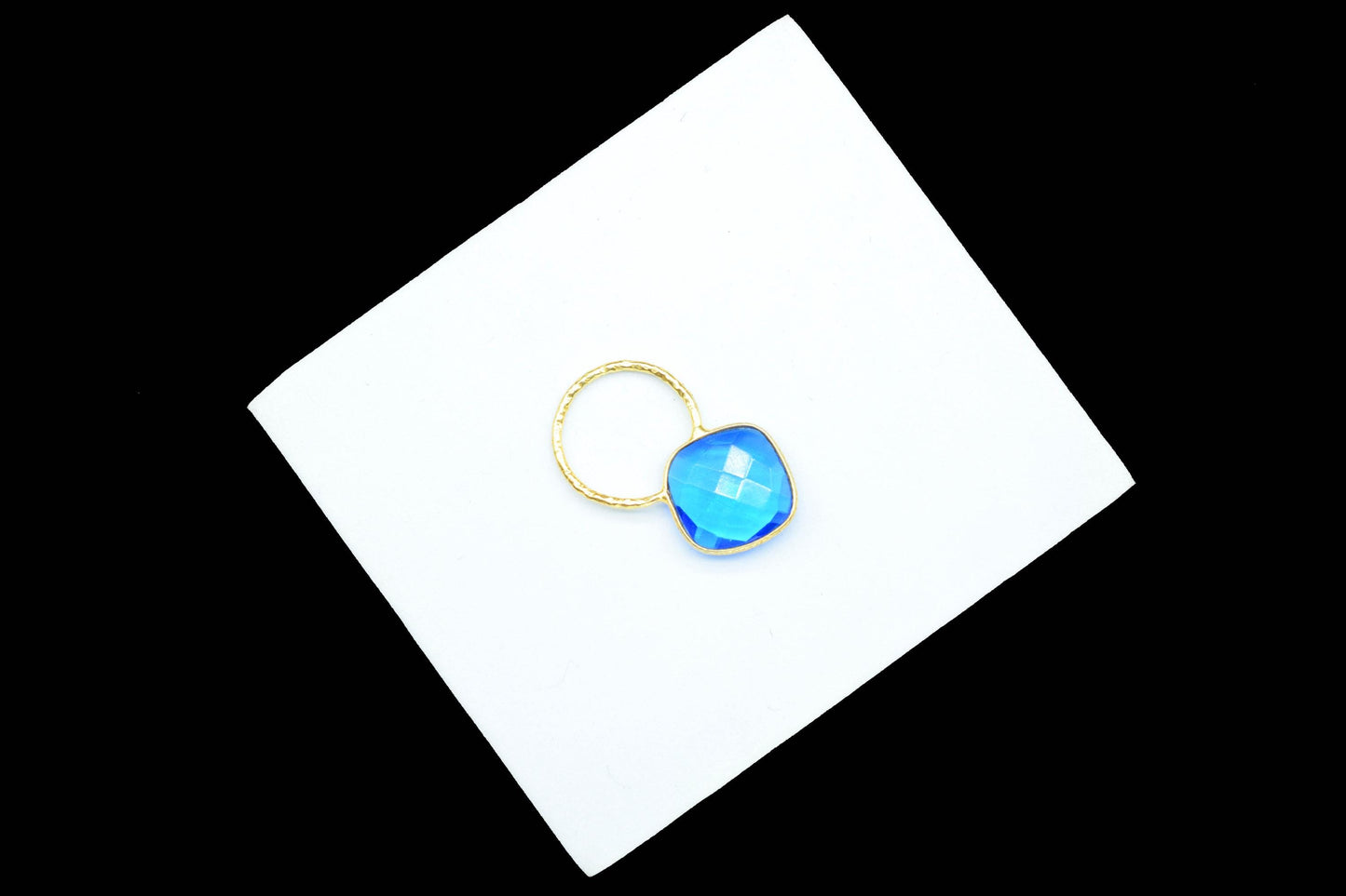 Blue Topaz Pendant/Gemstone Component/Charms Neckalce Pendant/Cushion Shape Charm/Wholesale Supply/Gold Plated Jewellery/B'day Gift