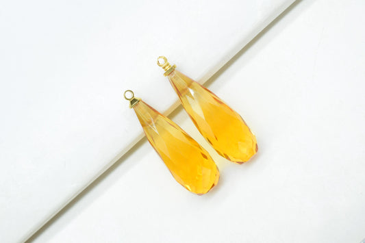 Citrine Quartz Teardrop Pendant,Yellow Gemstone Pendant Charm,Jewelry Making Supplies,Long Teardrop Pendant,Gemstone Connectors,Wedding Gift
