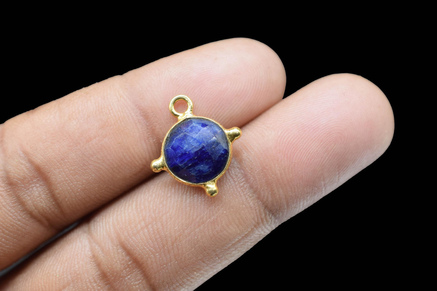 Blue Sapphire Pendant/Gemstone Component//Necklace Pendant/Round Shape Charm/Single Bail Charms/Wholesale Supply/Gold Plated Jewellery/Gift
