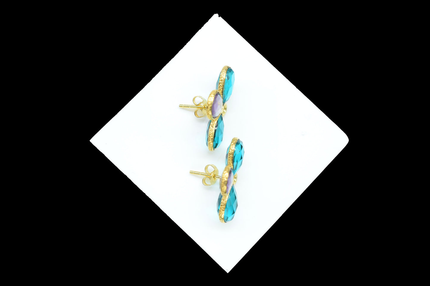 Amethyst Gemstone Earring Connector/Gold Plated Jewelry/Blue Topaz Jewelry/Bezel Component/Jewelry making Stone/Amethyst Pear Shape Stone/