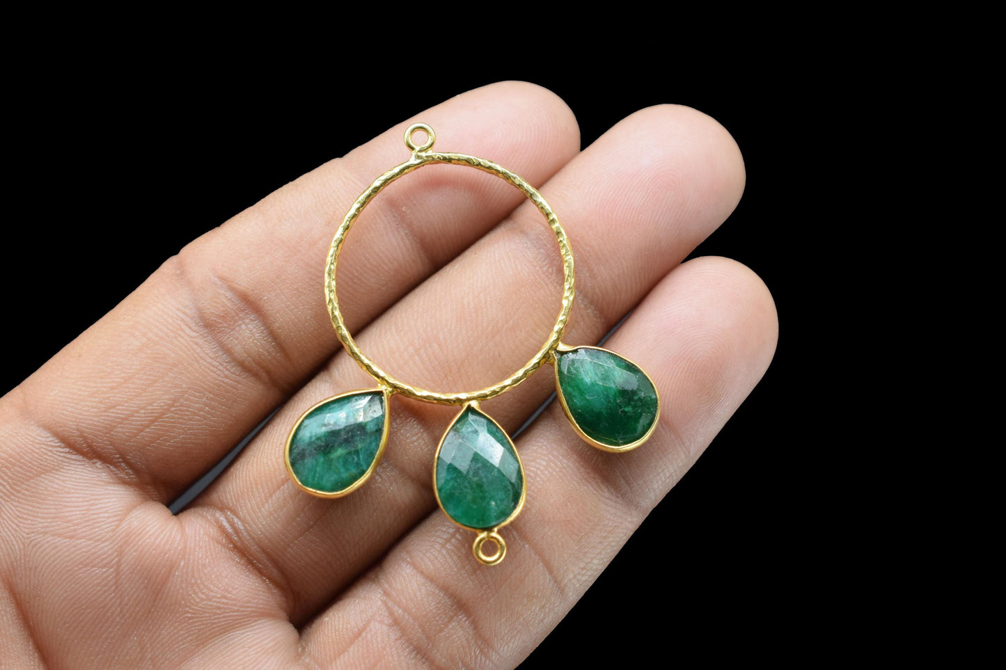 Emerald Jewelry Connector/Connector Jewellery/Gold Plated Pendant/Handmade Jewellery/Double Bail Pendant/Women Jewelry/B'day Gift