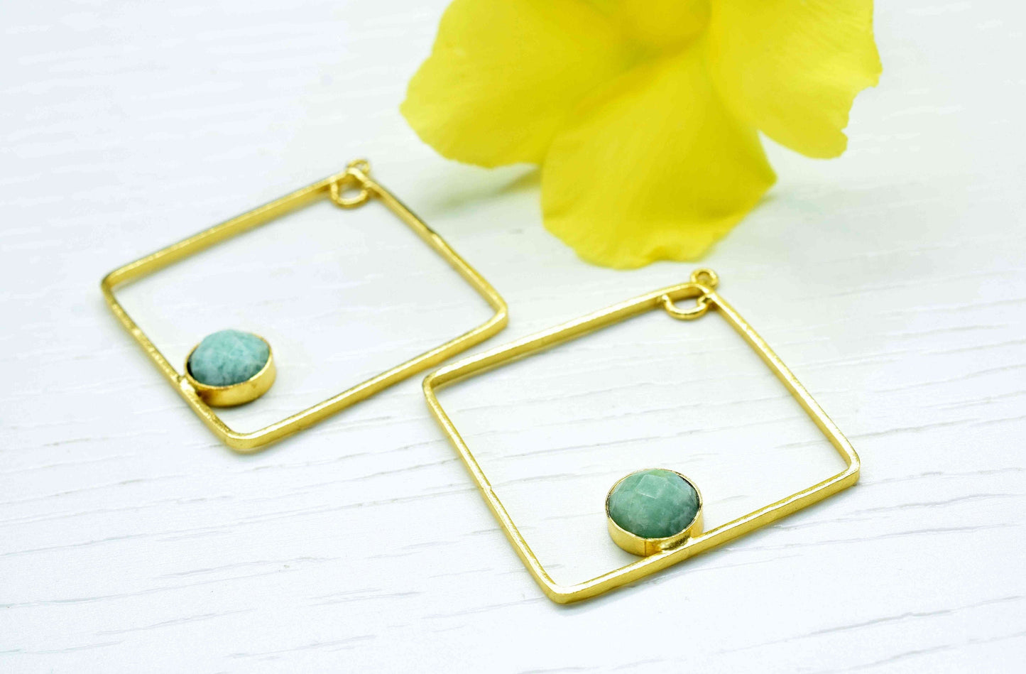 Amazonite 32mm Square Shape Component,Handmade Pendant,Dangle Earring Component,Findings Earring Component,Amazonite Component Jewelry, Gift
